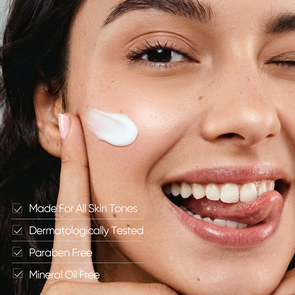 SKINTIFIC applying product to cheek demonstrating even absorption and calm