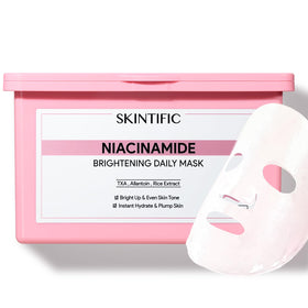 SKINTIFIC box front showing 30 daily brightening masks for quick hydration