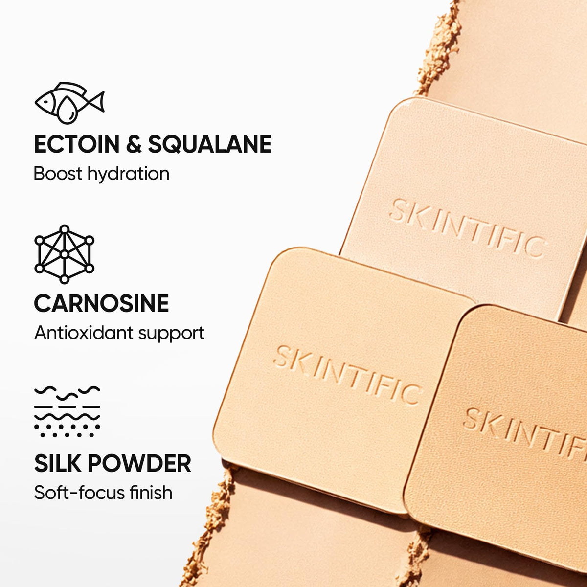 SKINTIFIC compact held in hand to show size and portability for everyday touch-ups