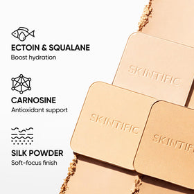 SKINTIFIC compact held in hand to show size and portability for everyday touch-ups
