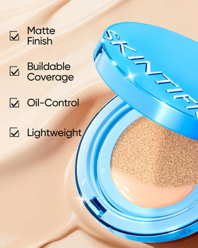 SKINTIFIC compact with water droplets to show waterproof resistance, proves transfer-proof benefit