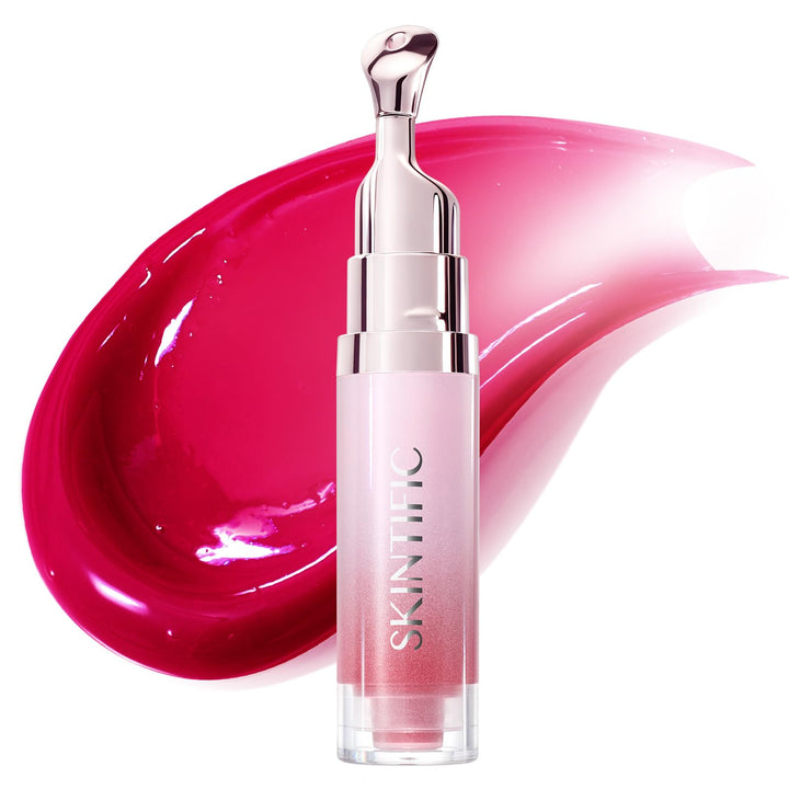 SKINTIFIC front packaging showing cherry red shade and glossy finish benefits