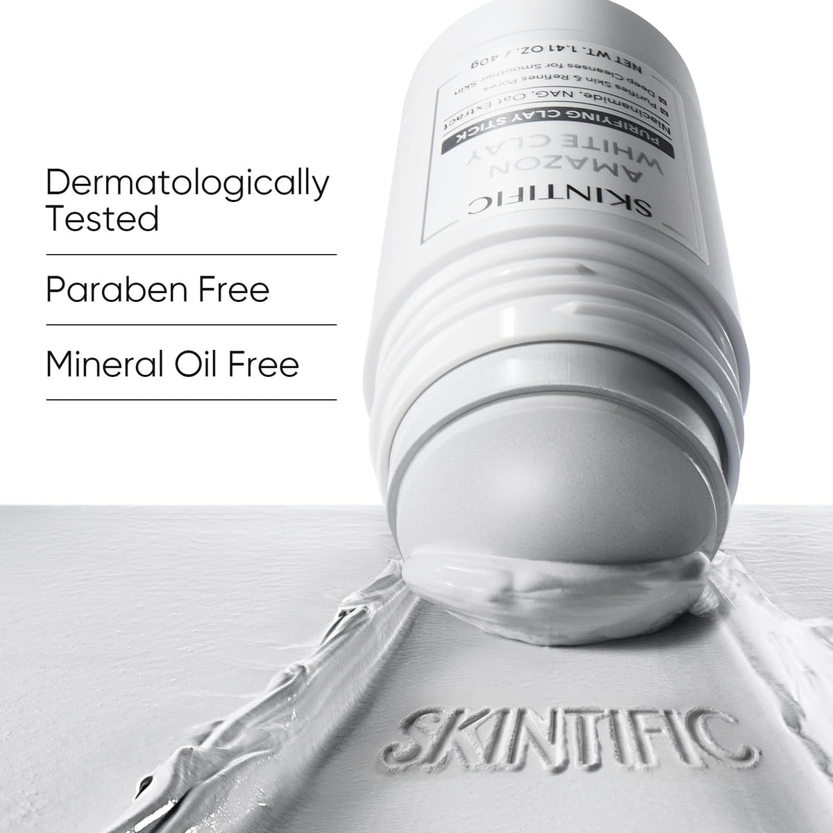 SKINTIFIC ingredient label close-up highlighting volcanic soil and niacinamide benefit