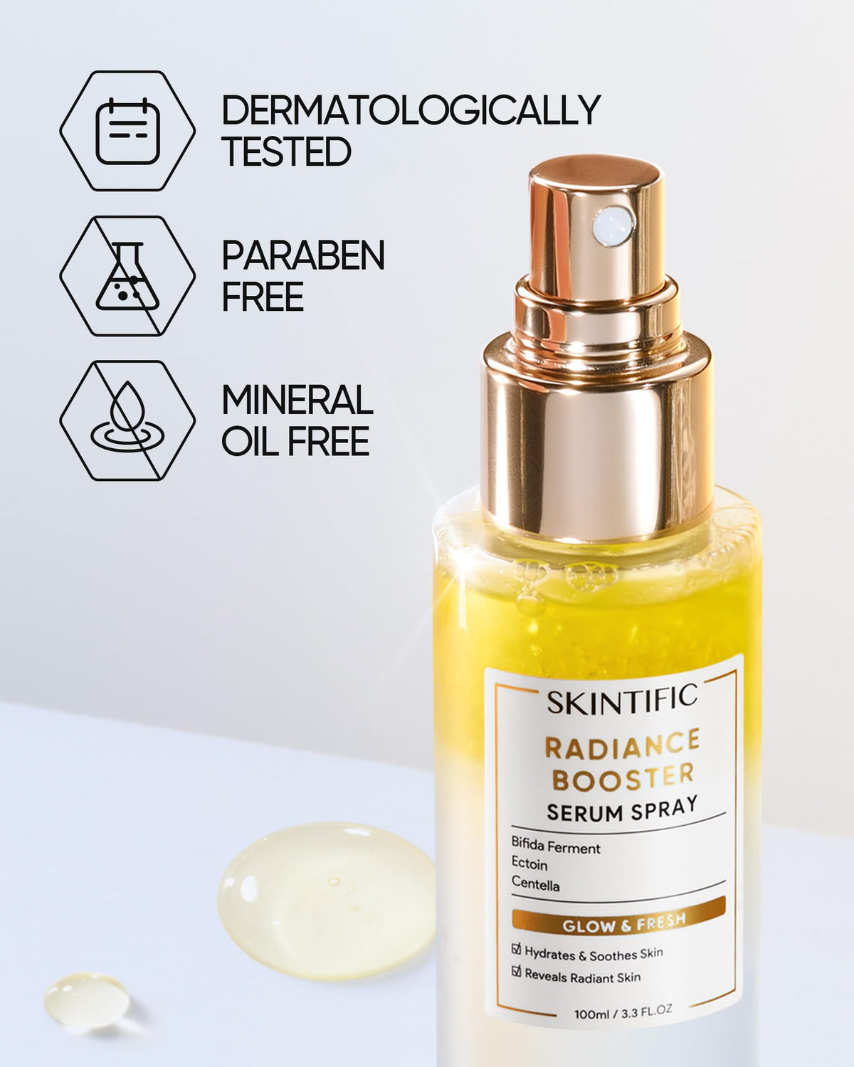 SKINTIFIC bottle styled on bathroom vanity showing everyday use and routine fit