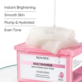 SKINTIFIC sheet mask beside skincare on vanity suggesting daily routine ease
