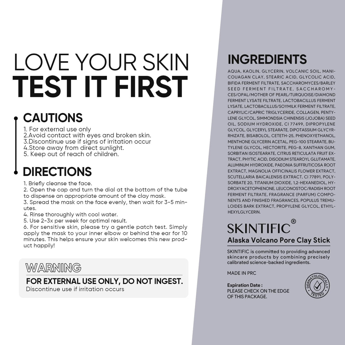 SKINTIFIC close-up of creamy volcanic clay texture showing smooth, easy-to-apply consistency