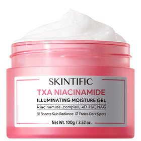 SKINTIFIC jar front view showing label and lightweight brightening cream benefit