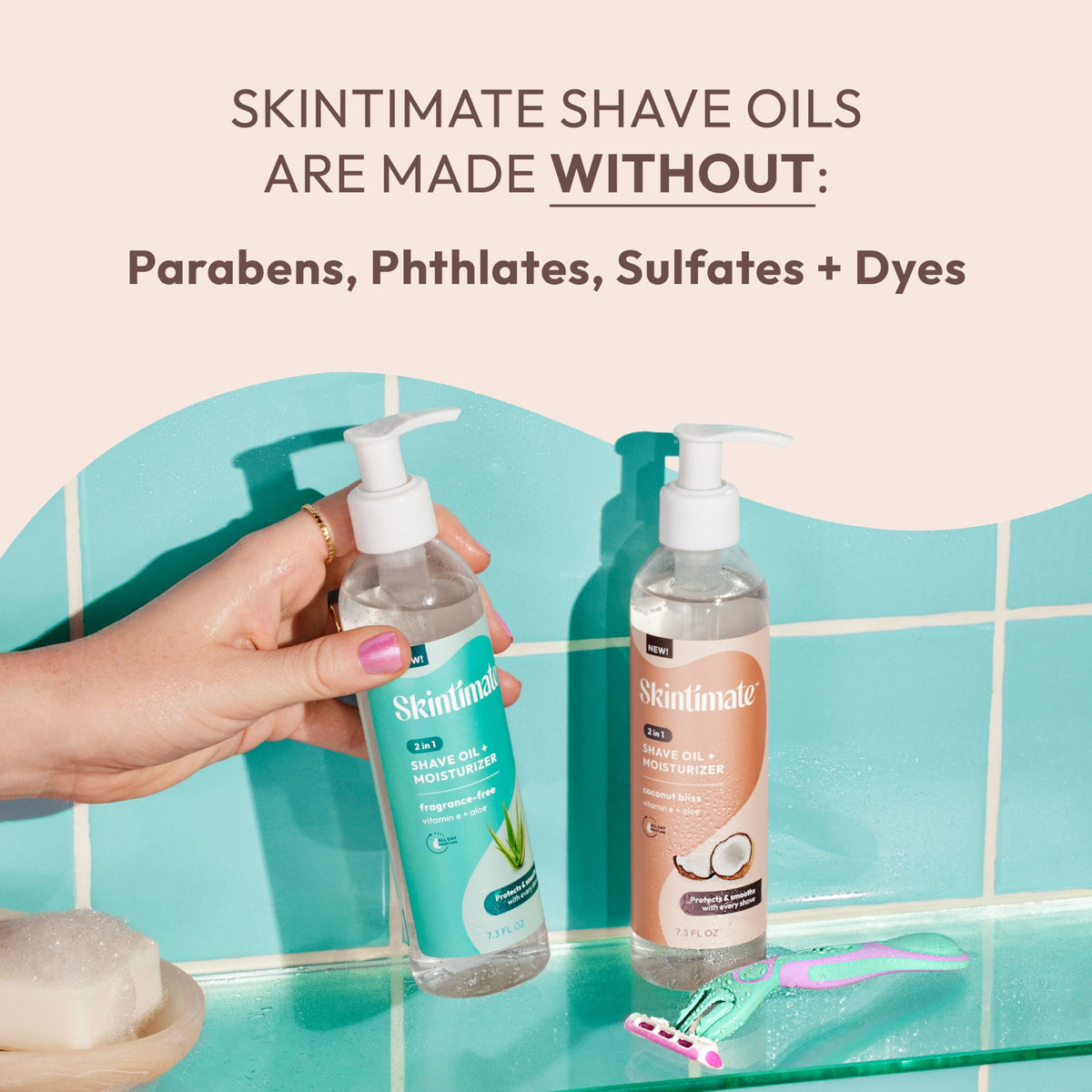 Skintimate applied to bikini area illustrating reduced irritation benefit