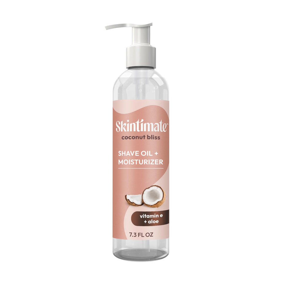 Skintimate front packaging showing bottle and coconut scent benefits