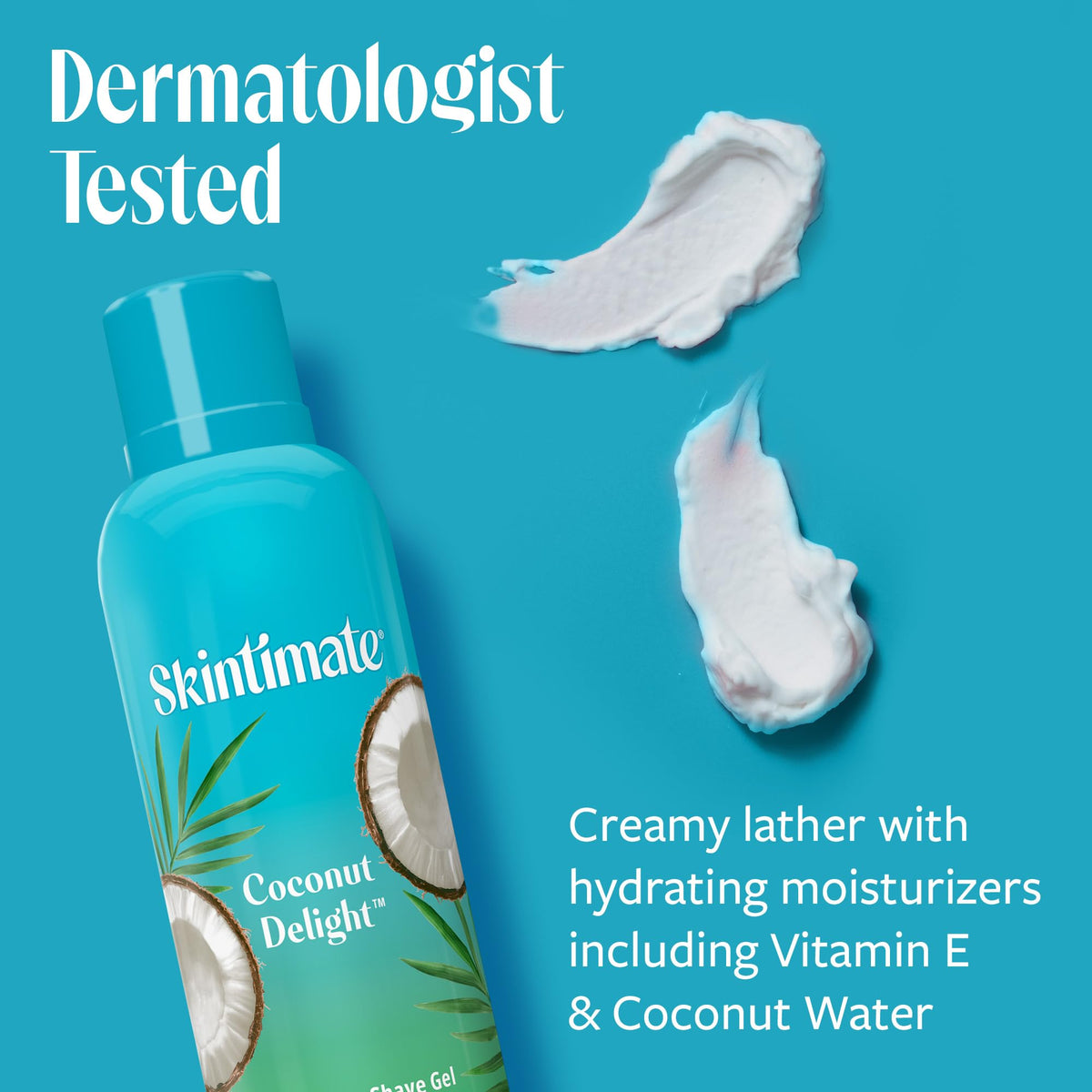 Skintimate label close-up highlighting vegan formula and dermatologist-tested benefit