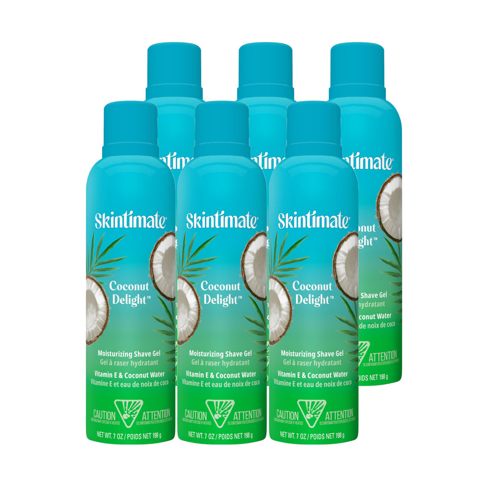 Skintimate front packaging showing coconut scent and six-pack benefit