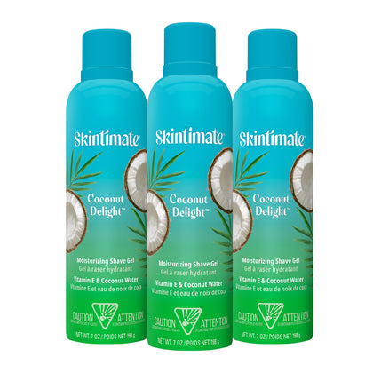 Skintimate front packaging showing coconut scent and moisturizing benefits