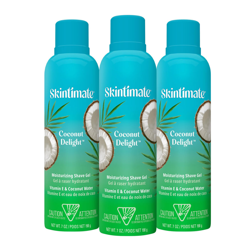 Skintimate front packaging showing coconut scent and moisturizing benefits