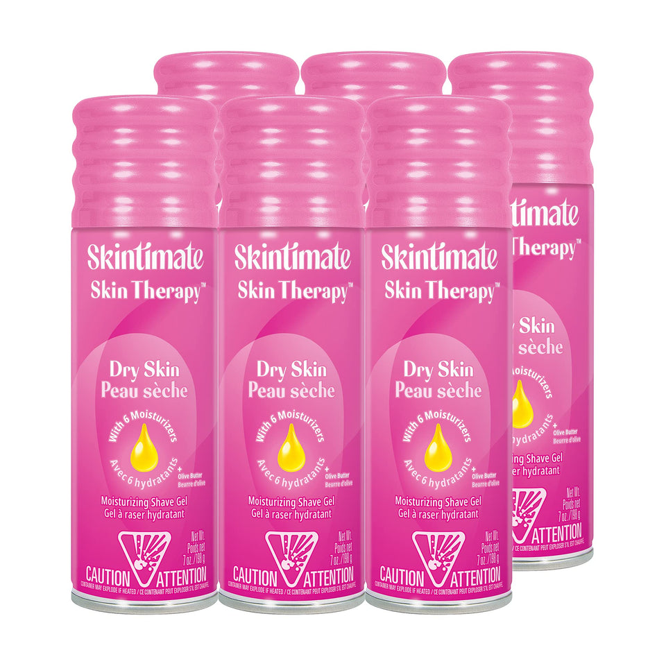 Skintimate front packaging showing label and 6-pack benefit for confident shaving