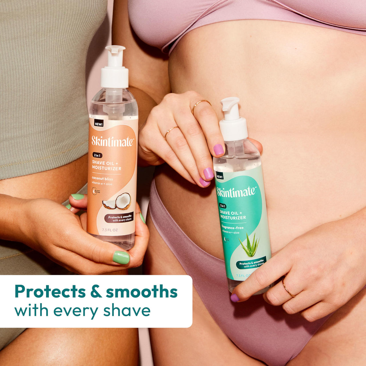 Skintimate ingredients panel close-up confirming plant oils and gentle formula