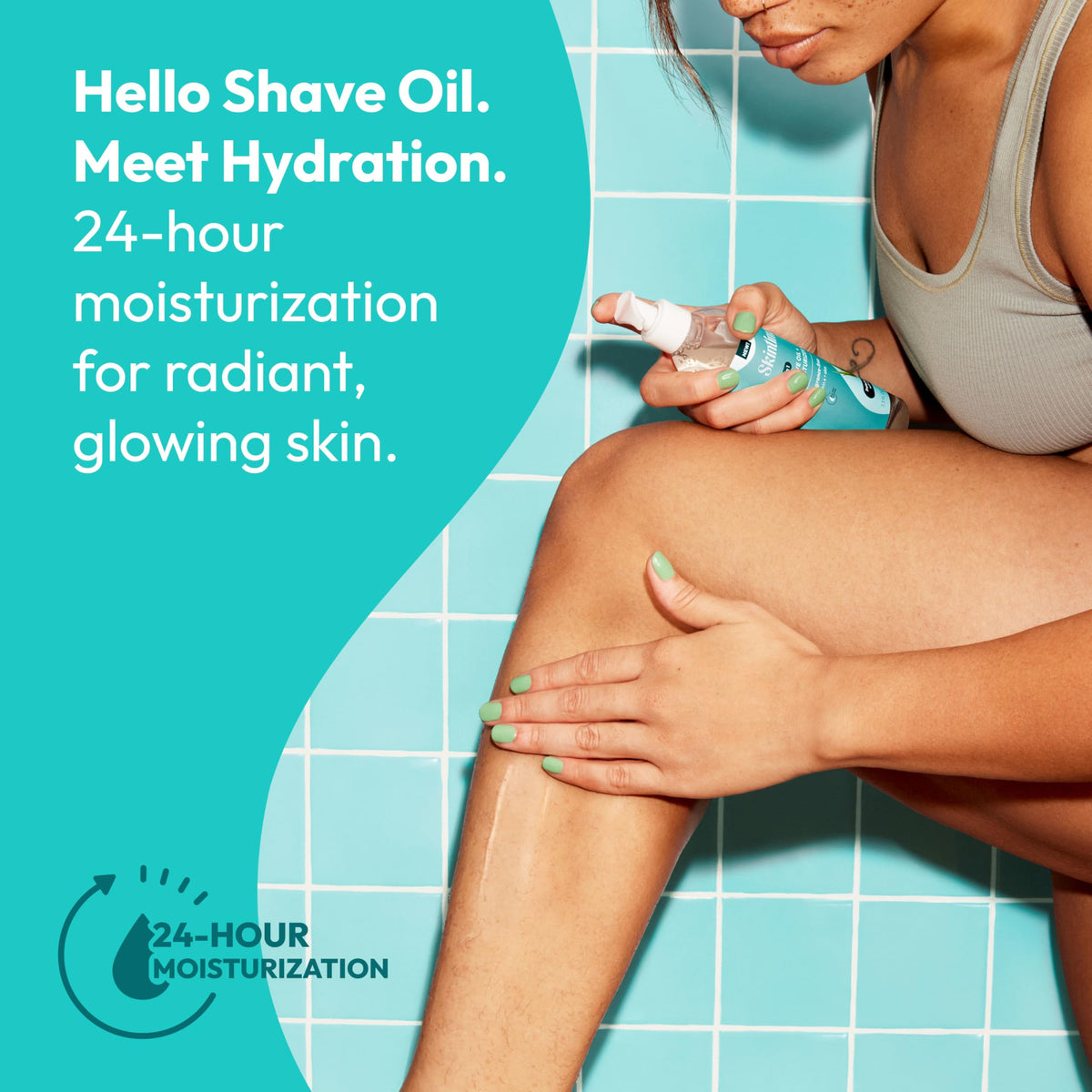 Skintimate pouring oil texture close-up for smooth glide and hydration