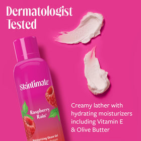 Skintimate raspberry rain close-up of creamy lather demonstrating smooth razor glide