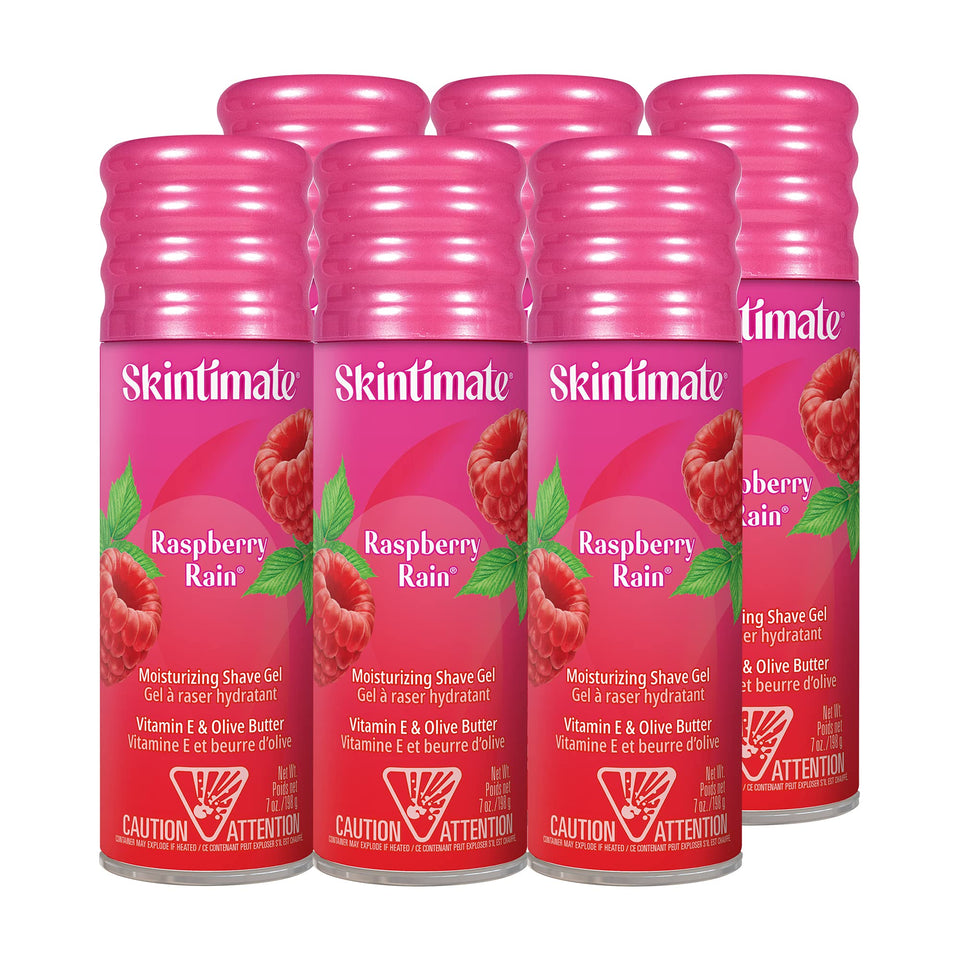 Skintimate front can showing Raspberry Rain label and scent benefit