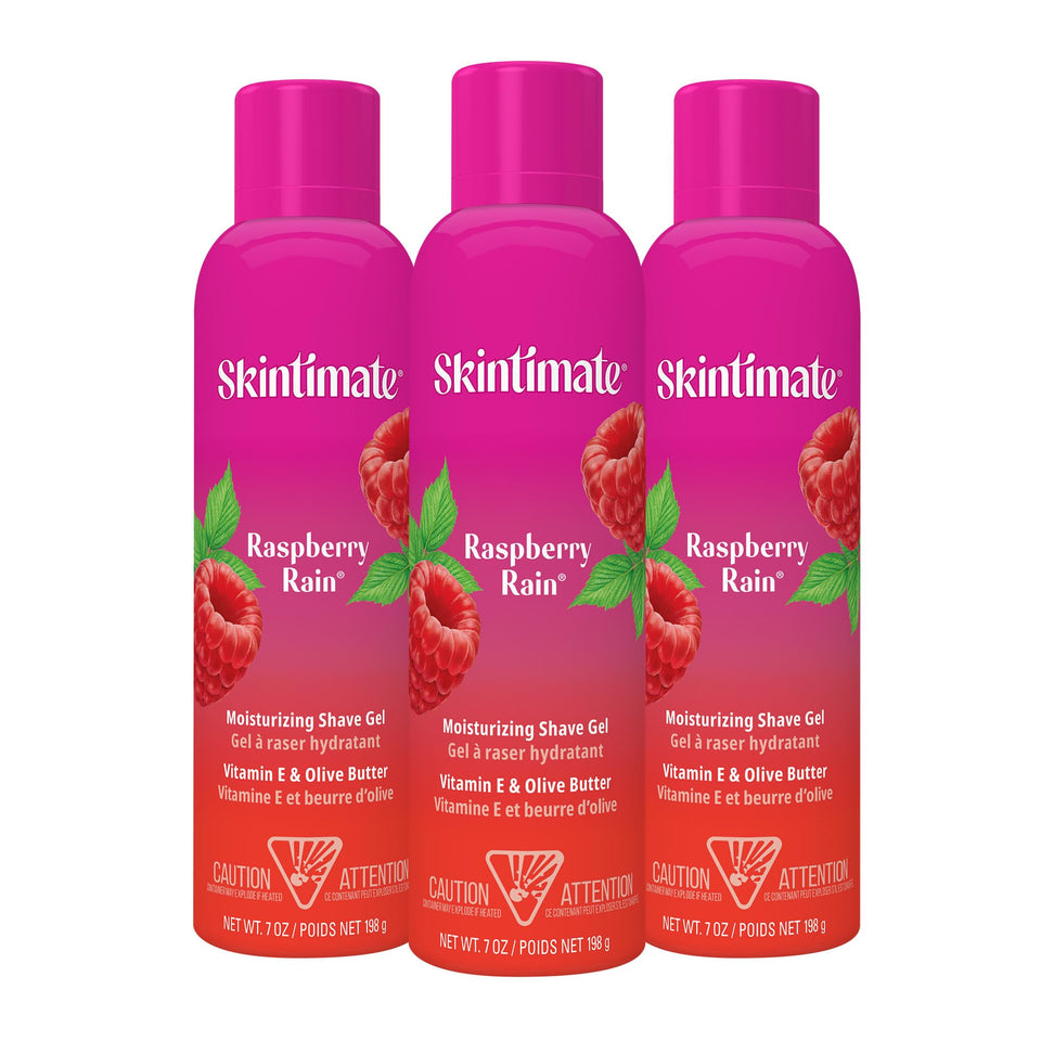 Skintimate raspberry rain front packaging showing can and branding for easy identification