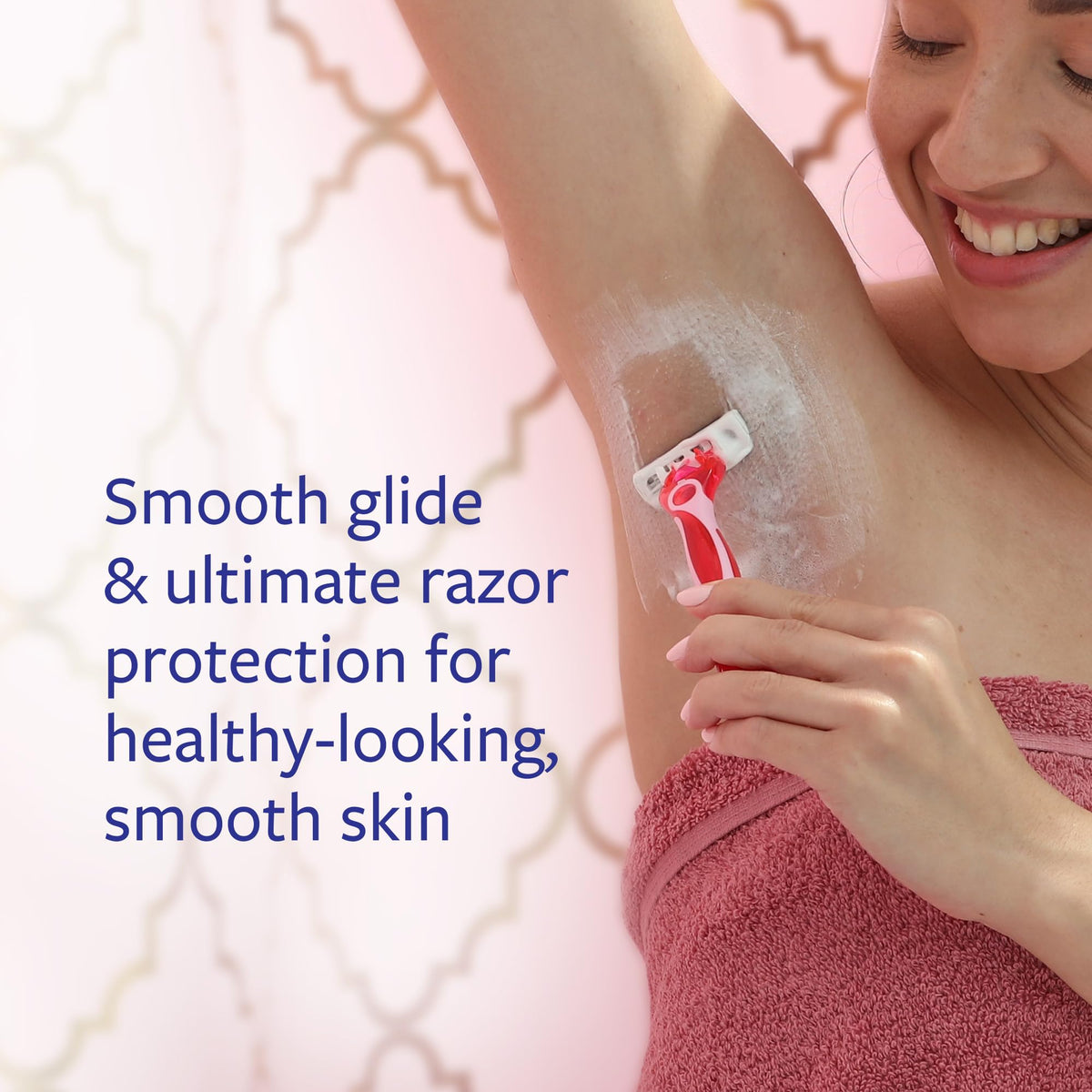 Skintimate gel applied on leg during shaving showing reduced irritation benefit