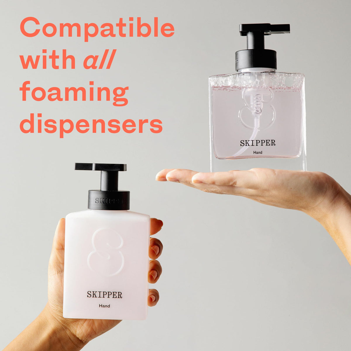 Skipper Tirtyl tablet dissolving in a foaming dispenser illustrating fast mixing convenience