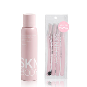 SKNBODY front packaging showing spray and razors for easy prep