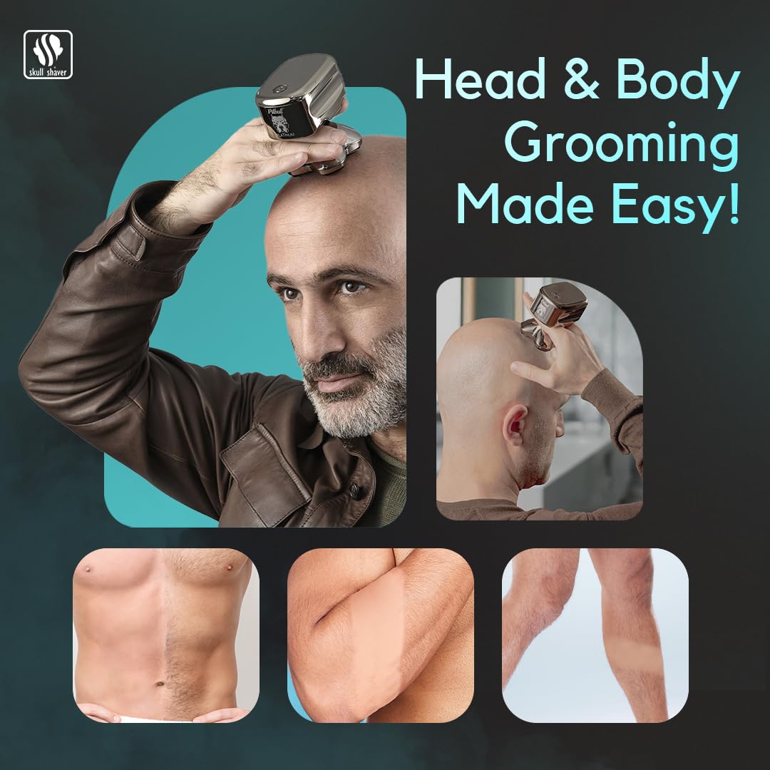 Skull Shaver being used in shower demonstrating waterproof wet/dry convenience