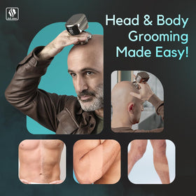 Skull Shaver being used in shower demonstrating waterproof wet/dry convenience