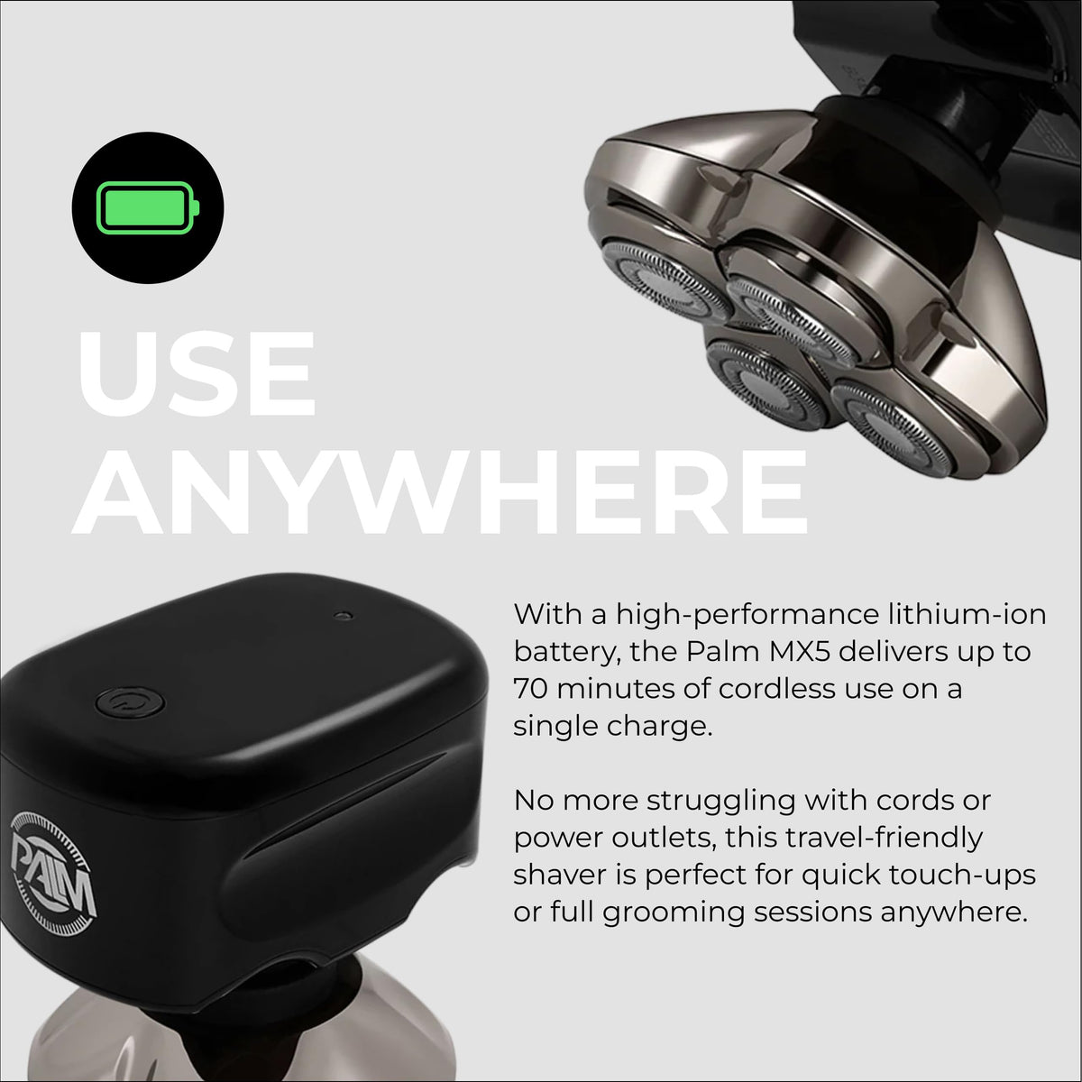 Skull Shaver Palm MX5 blade rinsing under tap for easy cleaning and hygiene