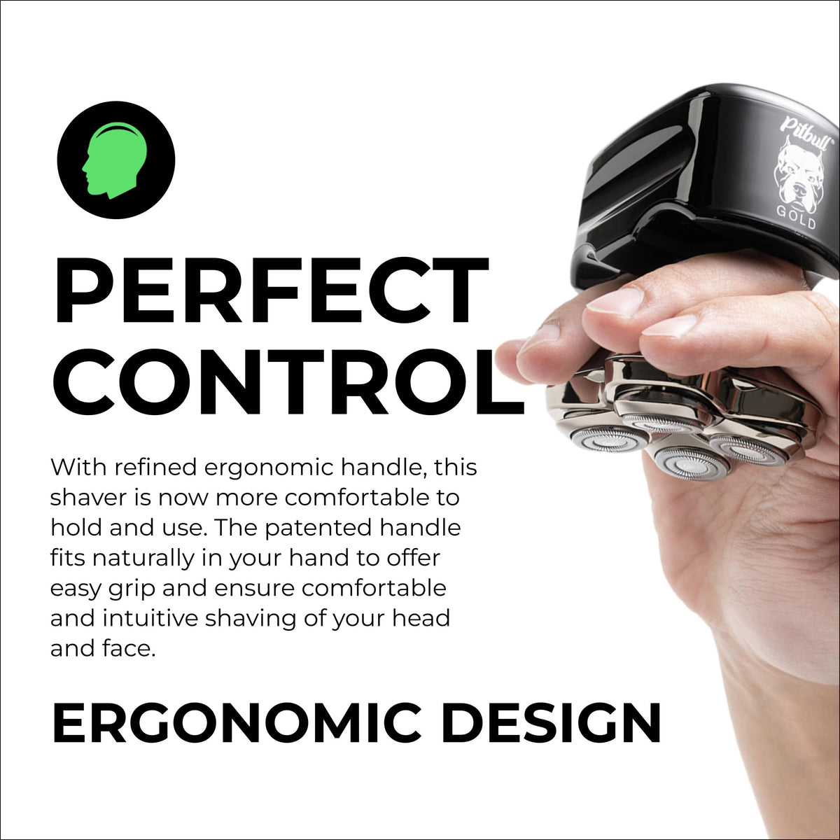Skull Shaver ergonomic grip detail for steady control and comfortable handling