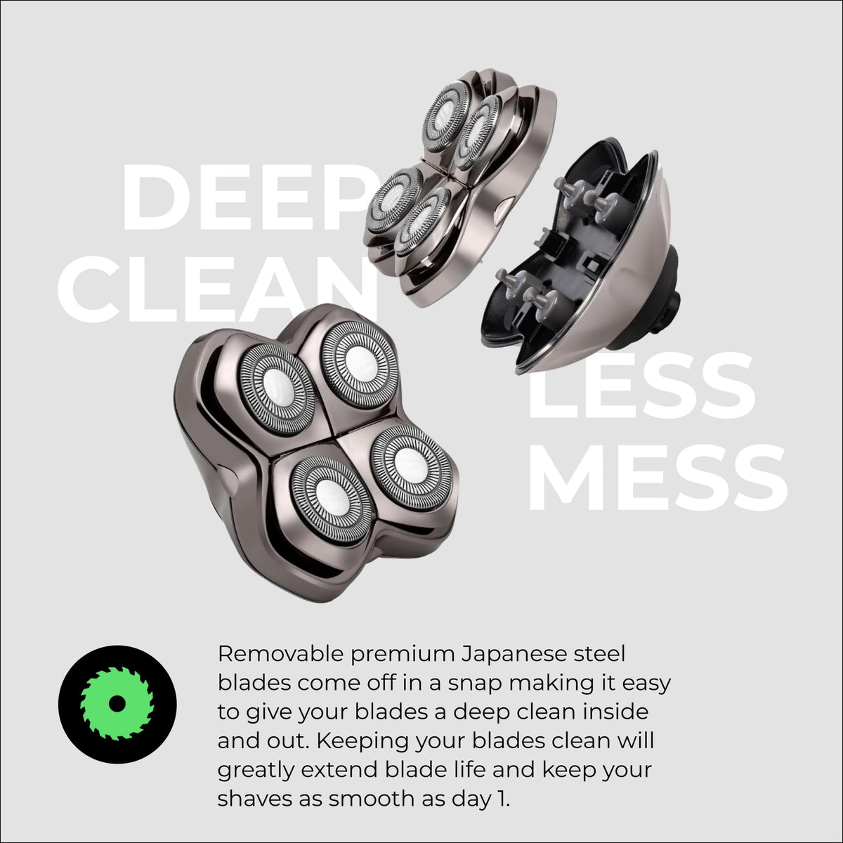 Skull Shaver in hand showing size and portability for on-the-go grooming