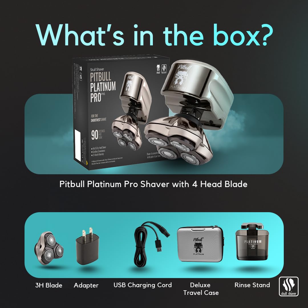 Skull Shaver PRO blade close-up highlighting four heads for fast scalp coverage