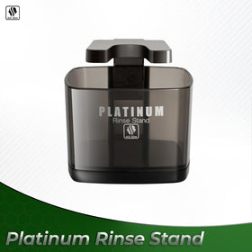 Skull Shaver rinse stand on bathroom counter conveying tidy grooming and blade care