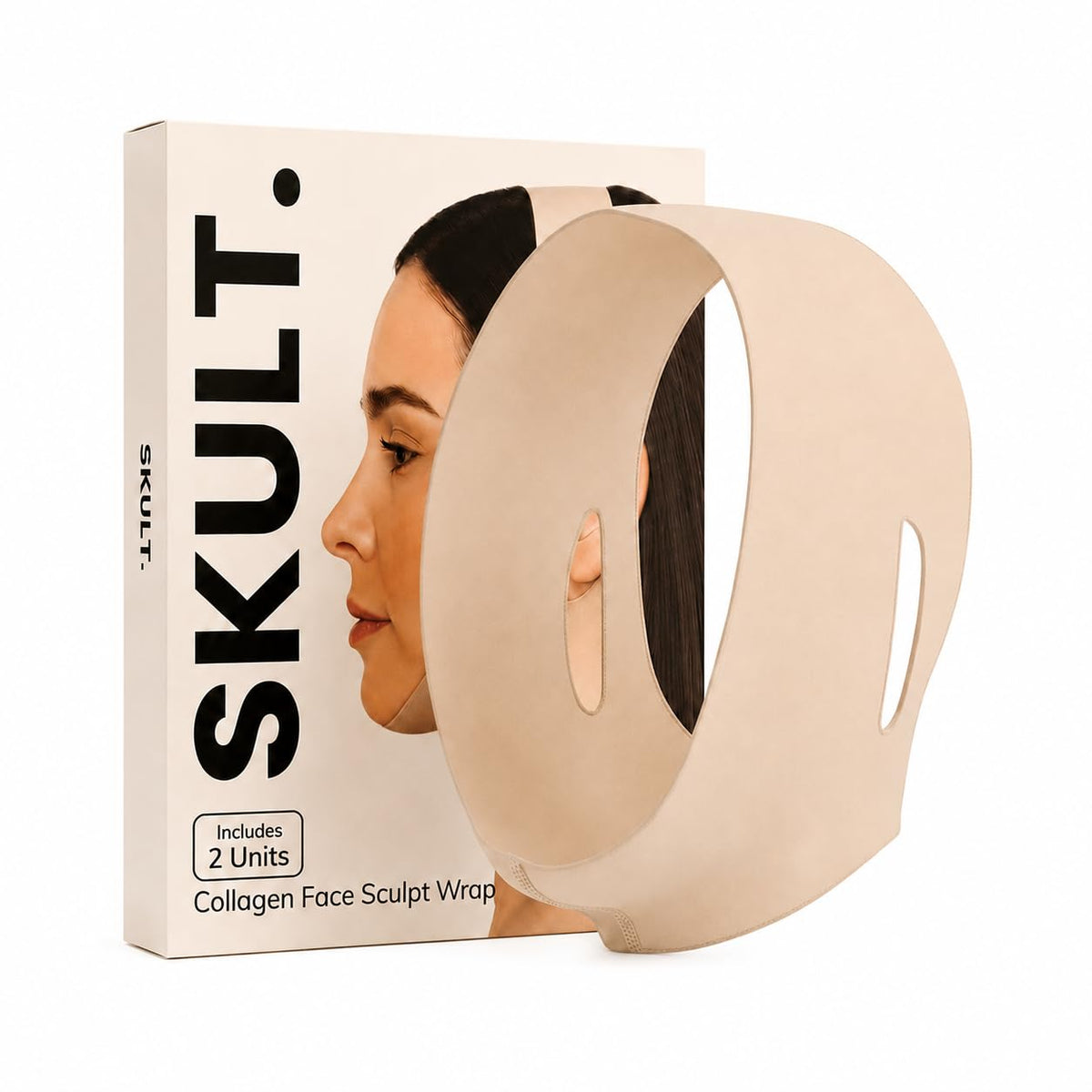 SKULT front view of beige face sculpt wrap showing discreet design and comfort