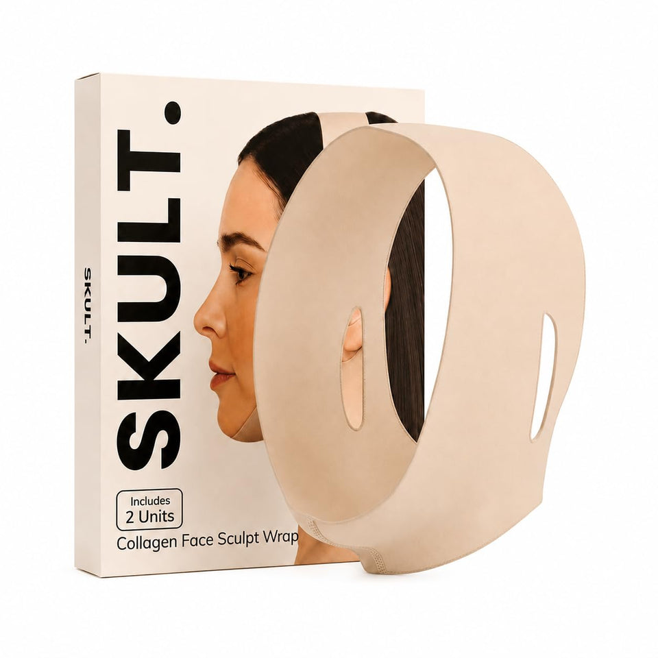 SKULT front view of beige face sculpt wrap showing discreet design and comfort