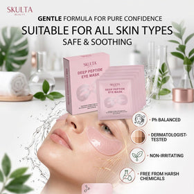 Skulta eye masks on a vanity suggesting travel-ready brightening