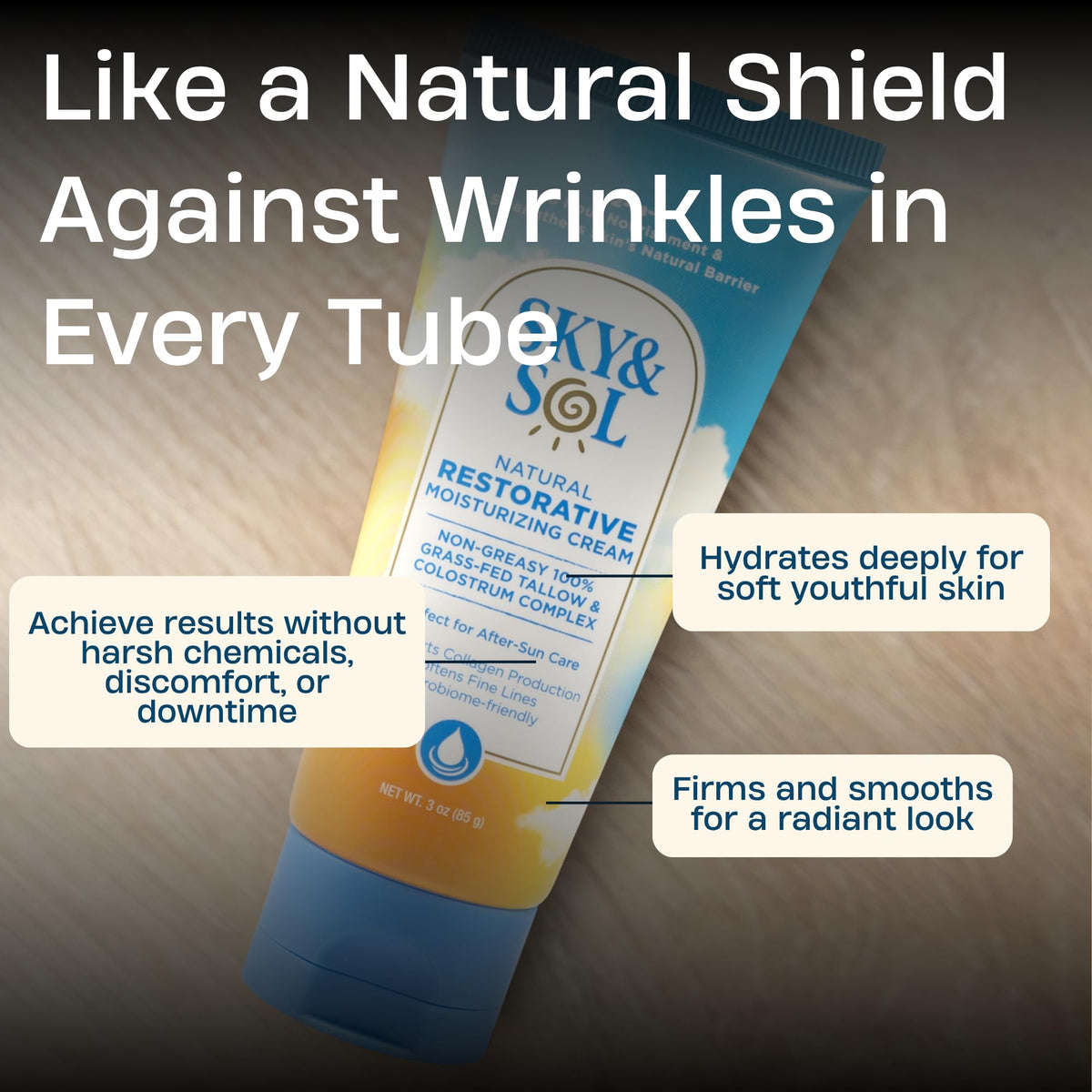 Sky and Sol cream being applied to face showing gentle hydration benefit