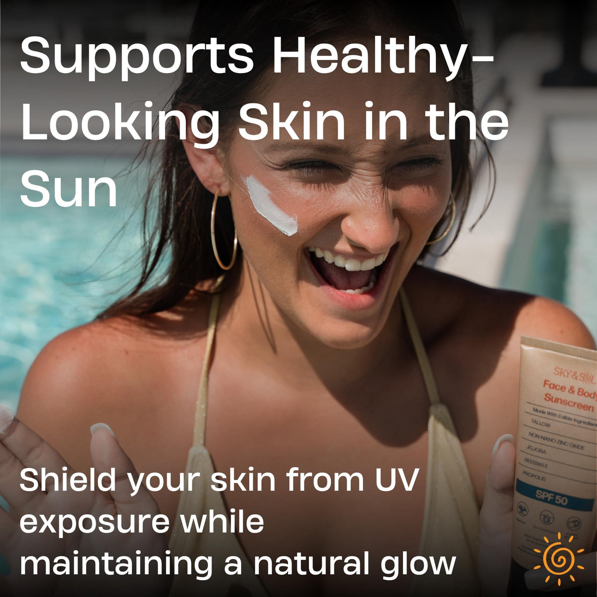Sky and Sol tube in hand to show 3 oz size for travel convenience