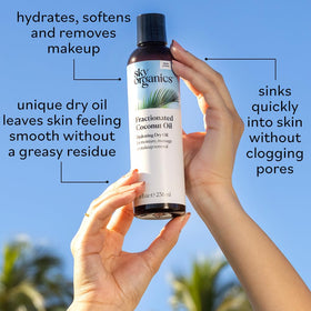 Sky Organics bottle on vanity conveying everyday skincare routine ease