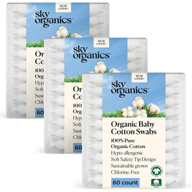 Sky Organics front packaging showing 180-count baby swabs and benefits