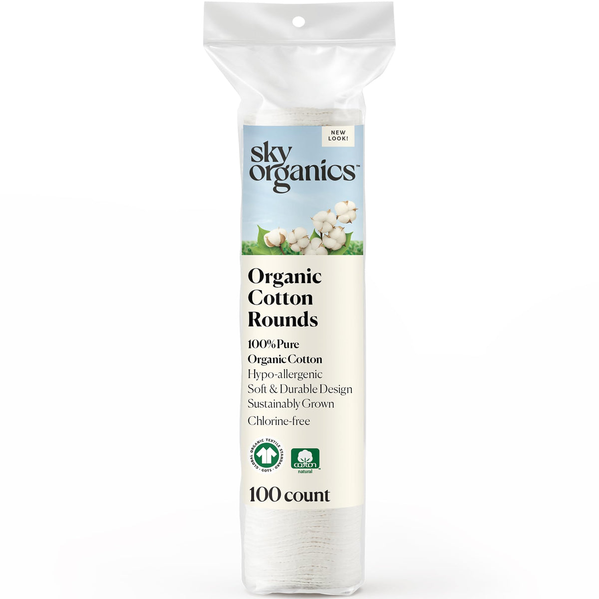 Sky Organics front packaging showing 100-count and organic certification benefits