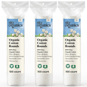 Sky Organics front packaging showing 300-count and GOTS certification, offering eco-friendly value