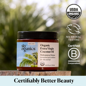 Sky Organics ingredient label close-up showing single-ingredient purity and cold-pressed note