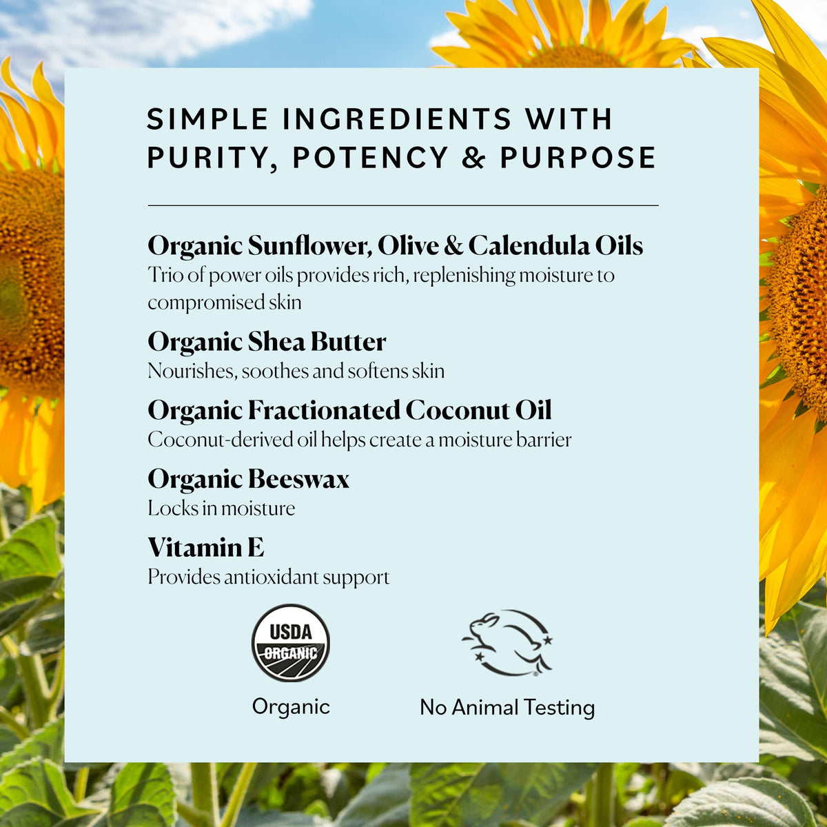 Sky Organics ingredients label showing organic oils and beeswax benefits