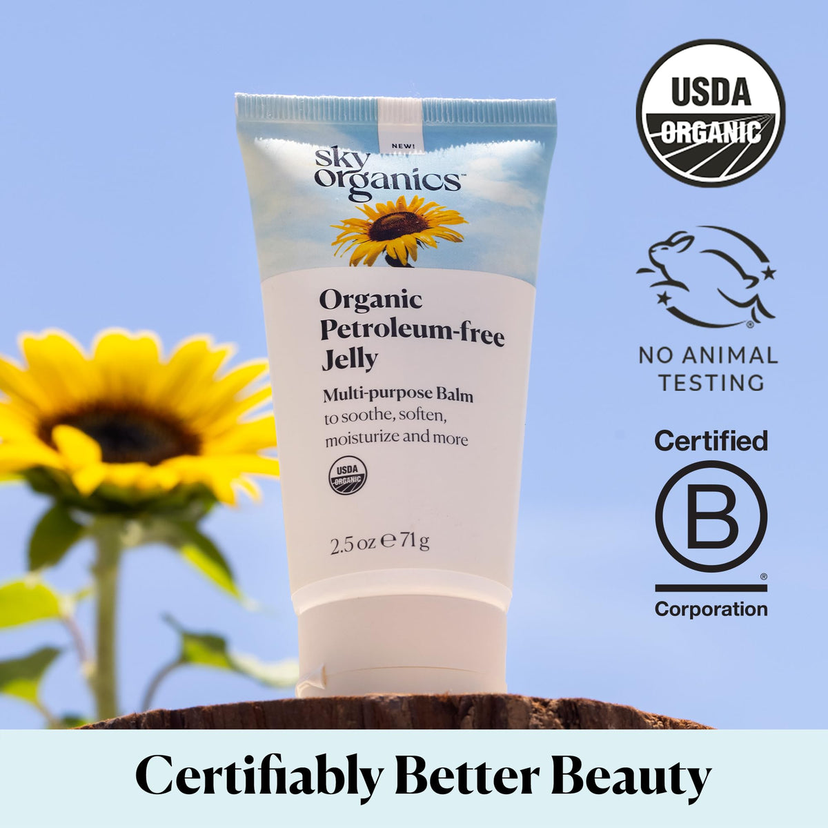 Sky Organics jar on bathroom shelf, fits into clean sustainable routine