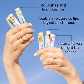 Sky Organics lip balm in a purse ready for use, illustrating portability and daily convenience