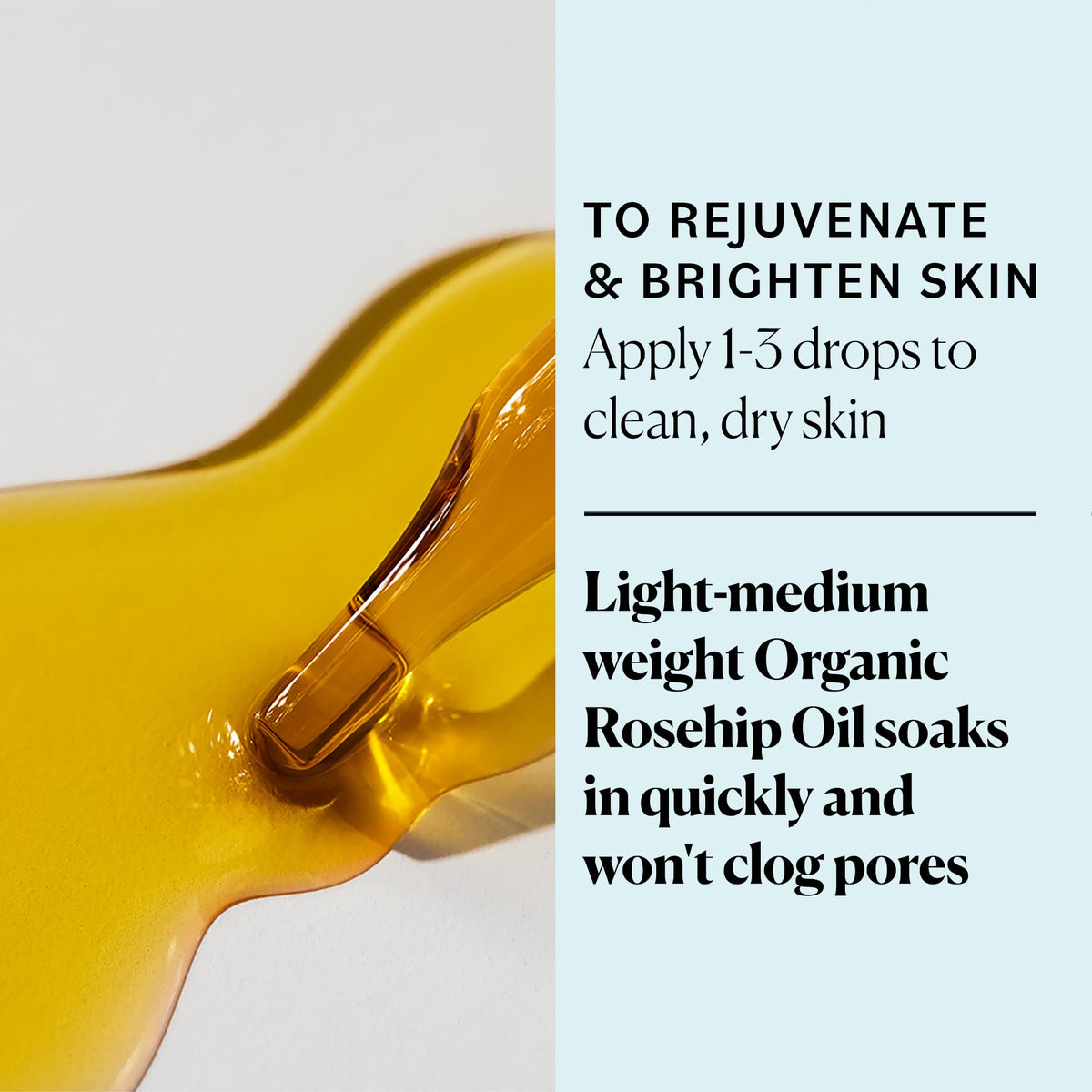 Sky Organics oil in palm showing lightweight texture and fast absorption benefit