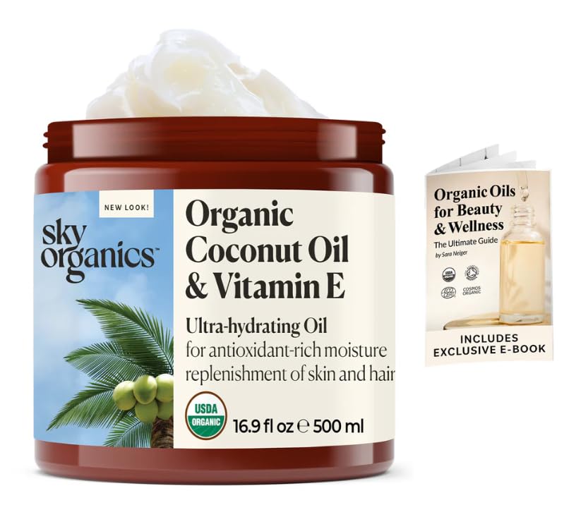 Sky Organics open jar close-up showing solid texture and nourishing fatty acids