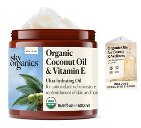 Sky Organics open jar close-up showing solid texture and nourishing fatty acids