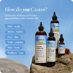 Sky Organics bottle next to instruction sheet for proper usage guidance